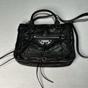 Sam Edelman Marais Satchel Leather Bag in Black with Silver Spike Hardware